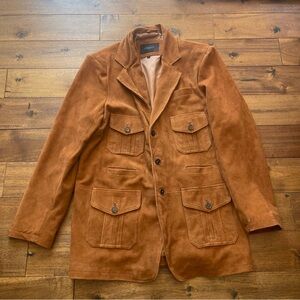 Studiosuits Hand Crafted Mens 46 Soft Caramel Brown Suede Leather Safari Jacket